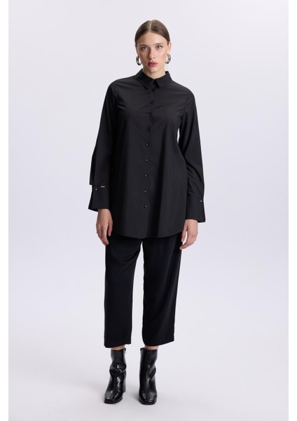 Kol Düğmeli Siyah Poplin Tunik 1506