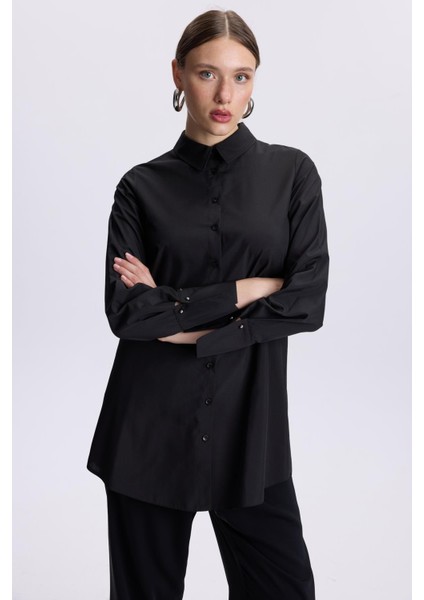 Kol Düğmeli Siyah Poplin Tunik 1506