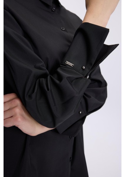 Kol Düğmeli Siyah Poplin Tunik 1506