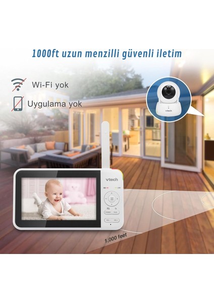 M924 5” Kameralı Bebek Monitörü, 31 Saat Pil, Hd Gece Görüşü, 360° Görünüm