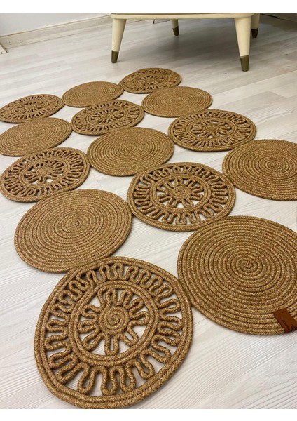 Jüt Hasır Görünümlü Desenli Modern El Örgüsü Dikdörtgen Halı Kilim