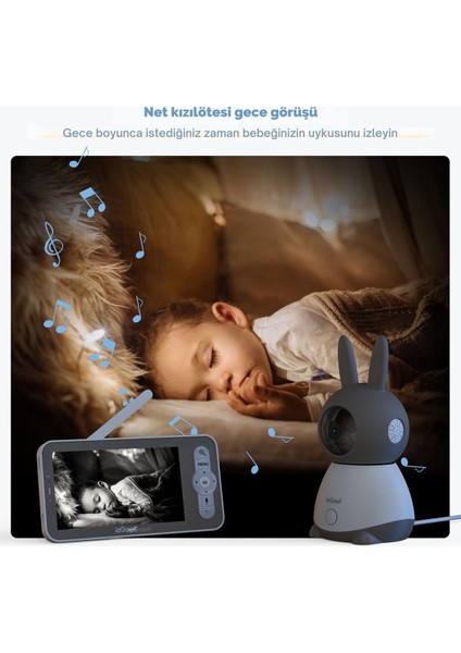 2 Kameralı Bebek Monitörü, 2k/3mp, 5 Inç Ekran, Gece Görüşü, Otomatik Takip
