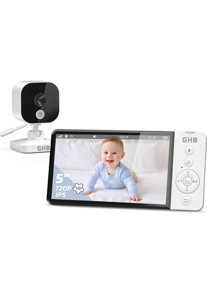 ABM700 Bebek Kameralı Monitör, 5" 720P Hd IPS Ekran, Gece Görüşü, Vox Modu, 5000MAH