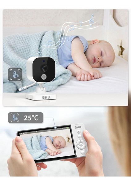 ABM700 Bebek Kameralı Monitör, 5" 720P Hd IPS Ekran, Gece Görüşü, Vox Modu, 5000MAH