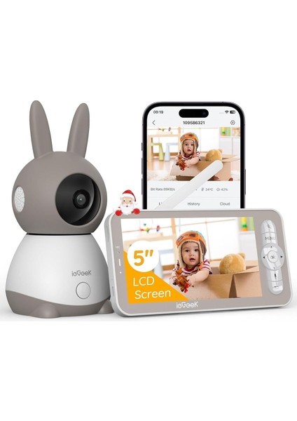 2k/3mp Wifi Bebek Monitörü, 5" Ekran, 360° Görüş, Otomatik Takip, Gece Görüşü, Hareket Algılama