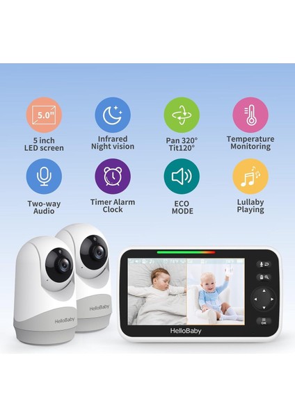 Çift Kameralı Video Bebek Monitörü, Gece Görüş & Eco Modu