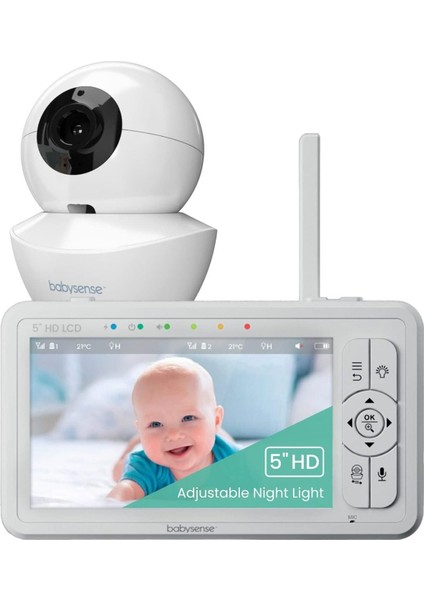 Hd 5 Inç Bebek Monitörü, 2 Kamera, Wifi Gerektirmez, Gece Işığı, 4x Zoom, 4000MAH Pil, 2 Yönlü Ses
