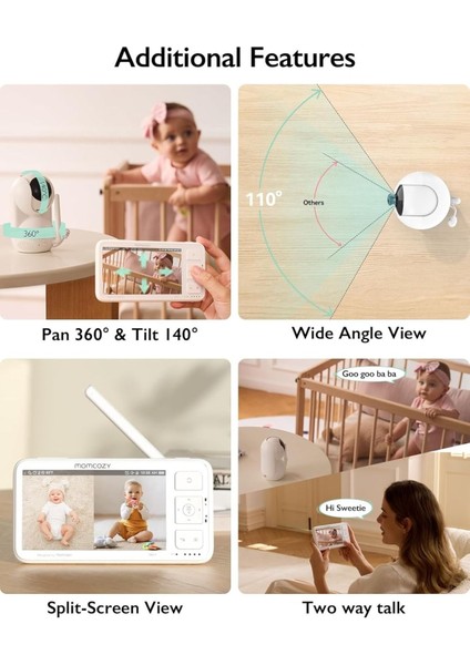 5.5" 1080P Full Hd Bebek Monitörü, Wifi Gerektirmez, 5800MAH, Gece Görüşü, 120 Saat Pil