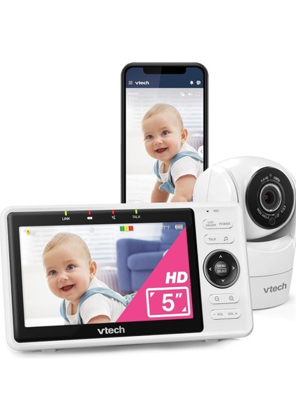 1W Akıllı Bebek Monitörü, 5 Inç Hd Ekran, 1080P Tilt/swivel Kamera, 120° Geniş Açı