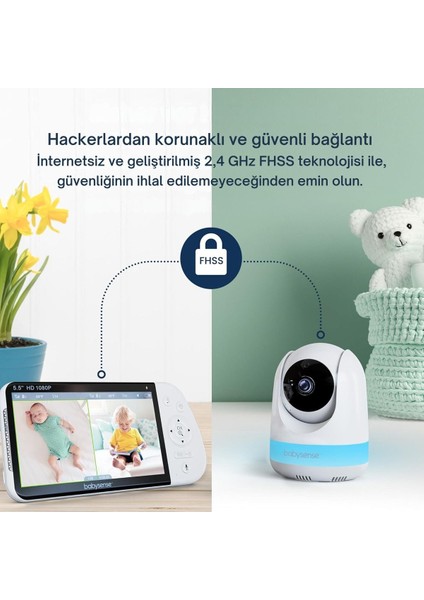 5.5" Full Hd Bebek Monitörü, Wifi Olmadan, 300M Menzil, Iki Yönlü Ses, 4x Zoom, 5000MAH Pil