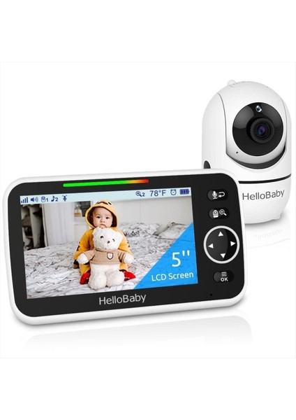 Video Bebek Monitörü, 5 Inç Split Ekran, 30 Saat Pil Ömrü, 355° Pan-Tilt-Zoom, Gece Görüşü