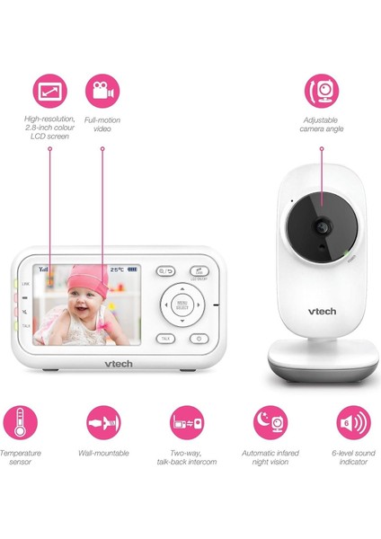 Baby Monitor VM3255, Hareketli Kamera, 2.8" LCD Ekran, Dijital Zoom, Gece Görüşü, Iki Yönlü Iletişim