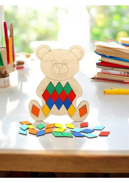 Ahşap Sevimli Ayıcık Konseptli Geometrik Tangram Seti