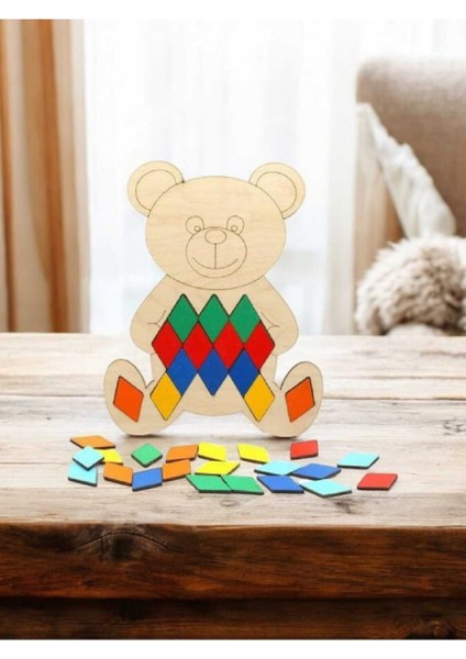 Ahşap Sevimli Ayıcık Konseptli Geometrik Tangram Seti