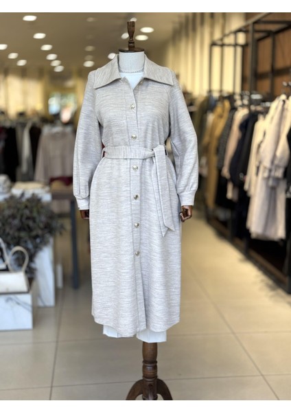 Kuşak Detaylı Düğmeli Bej Giy Çık 0221