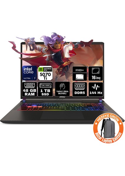 Msı Vector 16 Hx Aı Intel Core Ultra 7 255HX 48GB 1tb SSD RTX5070TI 12GB Windows 11 Home Fhd+ 16" 144Hz Taşınabilir Bilgisayar A2XWHG-091XTR-A37