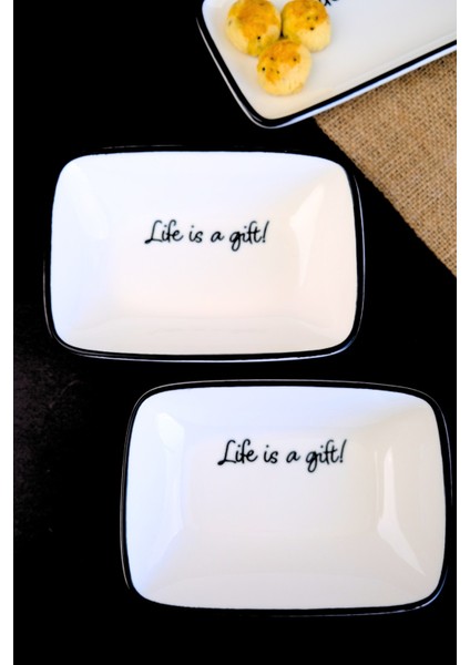 Porselen Motto Gift Kayık Tabak 2 Li 17X12X3CM