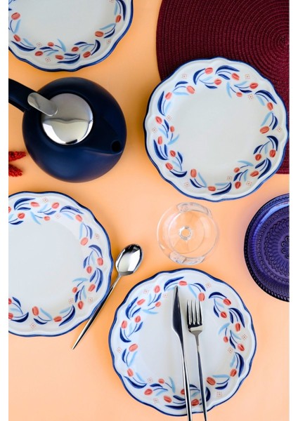 Porselen Tulip Fulya Pasta Takımı Rimli 21CM 4 Kişilik 4 Parça FLY4PTPRS1157