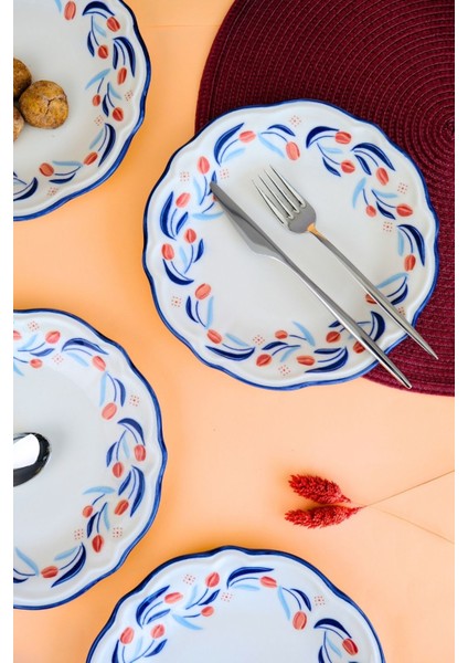 Porselen Tulip Fulya Pasta Takımı Rimli 21CM 4 Kişilik 4 Parça FLY4PTPRS1157 fırsatları