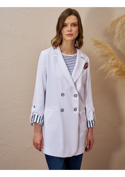 Broşlu Blazer Ceket Optik Beyaz 13026