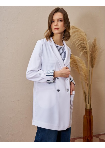 Broşlu Blazer Ceket Optik Beyaz 13026 modelleri