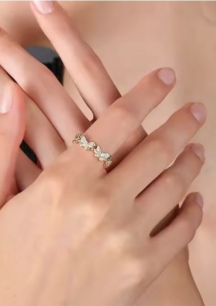 Zirkon Taşlı Kelebek Model Ayarlanabilir Yüzük, Kelebek Gold Model Yüzük