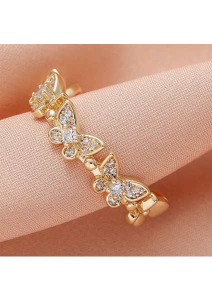 Zirkon Taşlı Kelebek Model Ayarlanabilir Yüzük, Kelebek Gold Model Yüzük