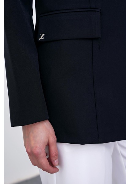 Kruvaze Yaka Tek Düğmeli Siyah Blazer Ceket 0070