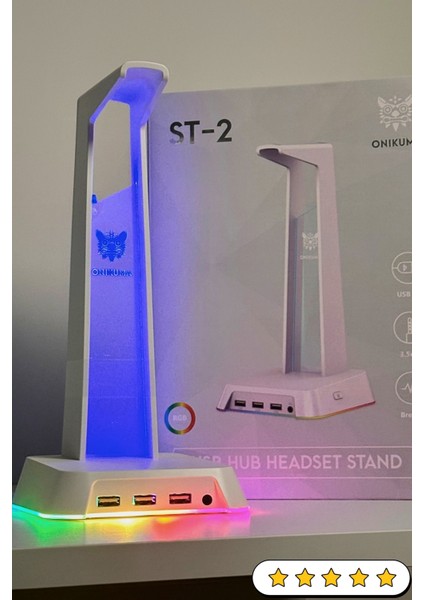 ONIKUMA ST-2 Rgb Kulaklık Tutucu - Kulaklık Standı - Gamer Yayıncı Aksesuar - Beyaz