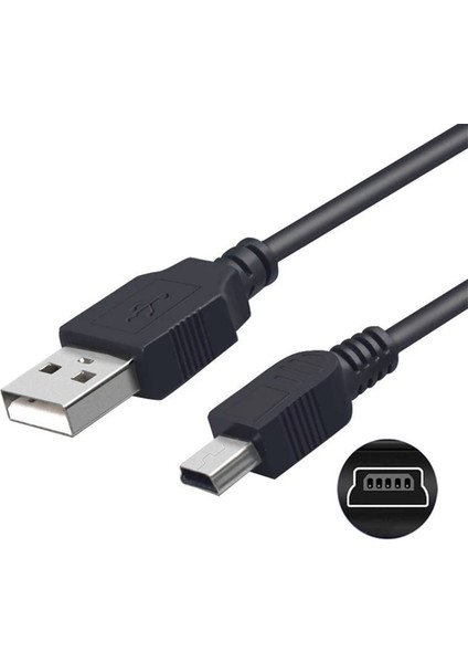 Mini USB 5 Pin Şarj ve Data Kablosu Mp3 Mp4 Ps3 Kablosu 1 Metre