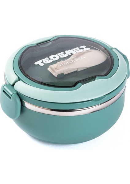Tedemeı Yeşil Paslanmaz Çelik Kaşıklı Yemek Taşıma Kabı 700ML