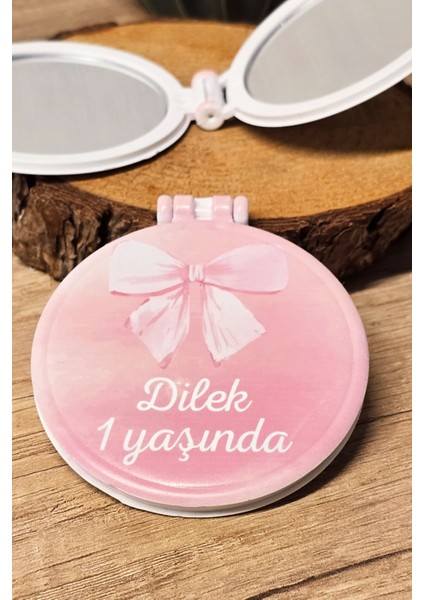 Pembe Fiyonk Tasarım Isme Özel Kapaklı Makyaj Aynası Doğum Günü Hediyesi 5 Adet