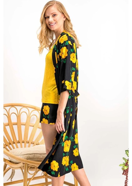 Arnetta Kadın Yellow Rose Sarı Homewear Kimono,şort Takım modelleri
