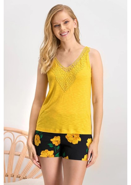Arnetta Kadın Yellow Rose Sarı Homewear Kimono,şort Takım fırsatları