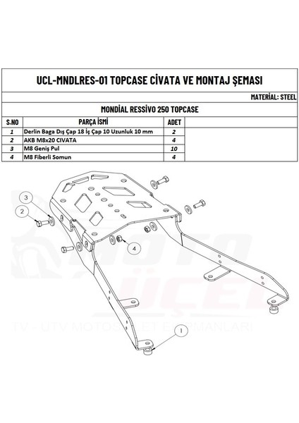 Moto Üçel Mondial Ressivo 250 Uyumlu Topcase Çanta Demiri fiyatları