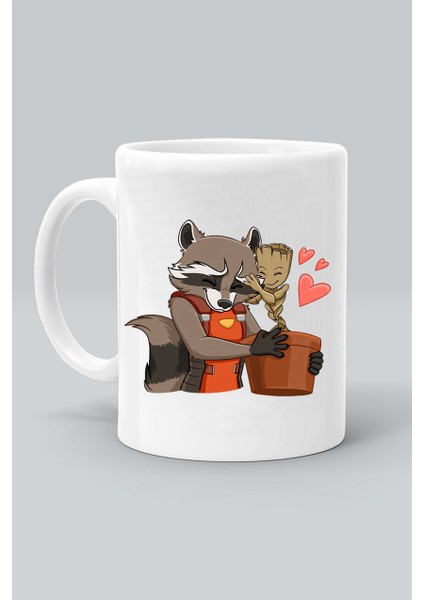 Roket Rakun ve Groot Süper Kahraman Baskılı Beyaz Kupa Bardak