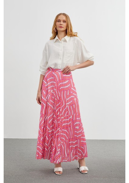 Desenli Pembe Uzun Piliseli Etek ETK-0155 modelleri