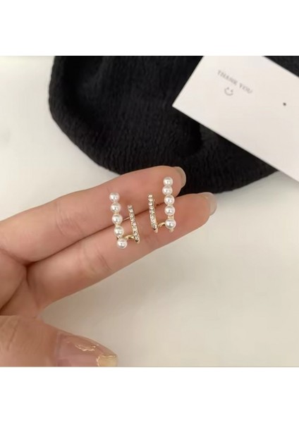 Kararmaz Çelik Zirkon Taşlı İncili Gold Küpe, İnci Detaylı Küpe modelleri