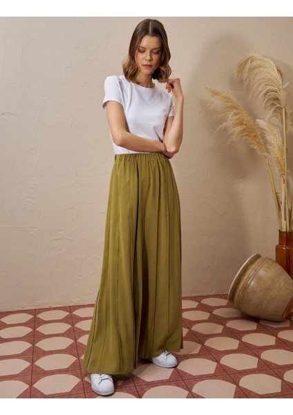 Parçalı Rayon Pantolon Haki 19036