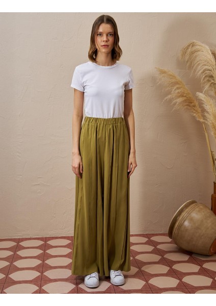 Parçalı Rayon Pantolon Haki 19036