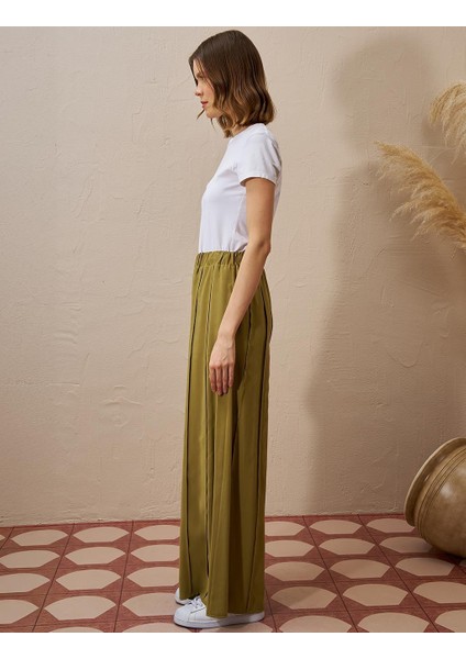 Parçalı Rayon Pantolon Haki 19036
