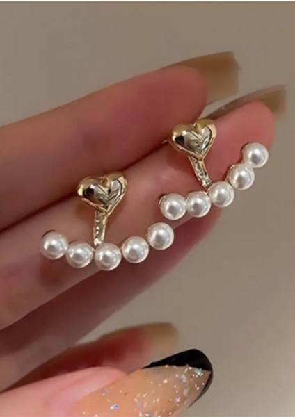 Kararmaz Çelik Kalp Model Incili Gold Küpe, Inci Detaylı Kalp Küpe fiyatları