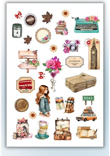 4'lü Vintage Sticker Planner Ajanda Bullet Journal Için Uygun Set modelleri