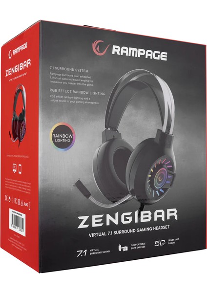 Rampage RM-K44 Zengıbar Rgb 7.1 Oyuncu Kulaklığı - Siyah