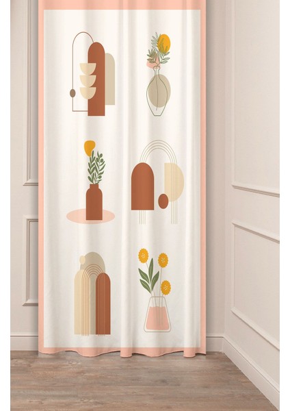 Özel Tasarım Bohem Yaprak Vazo Çiçek Ethnic African Desenli Dijital Baskılı (Tek Kanat) Fon Perde