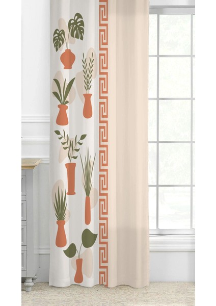 Özel Tasarım Bohem Yaprak Vazo Çiçek Ethnic African Desenli Dijital Baskılı (Tek Kanat) Fon Perde fiyatları