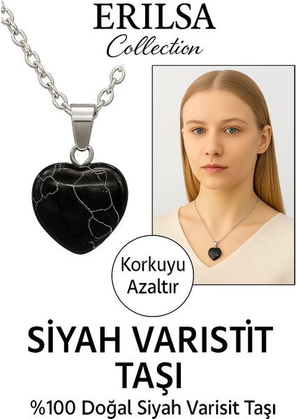 Sertifikalı Kalp Model Siyah Varisit Taşı Kolye – Korkuyu Azaltan ve Sakinleştiren Taş