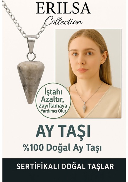 Sertifikalı Pandül Model Ay Taşı Kolye – Sezgi, Duygusal Denge ve Dişil Enerji Taşı