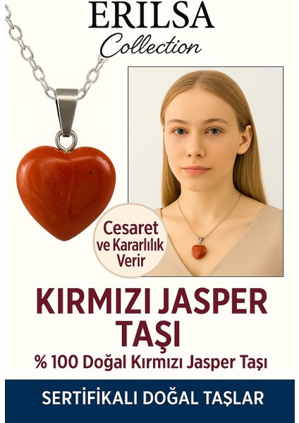 Sertifikalı Kalp Model Kırmızı Jasper Kolye – Güç, Kararlılık ve Köklenme Taşı