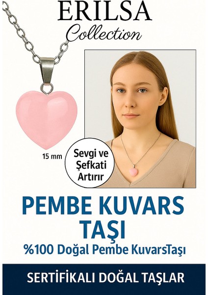 Sertifikalı Kalp Model Mini Pembe Kuvars Taşı Kolye – Sevgi, Şefkat ve Duygusal Şifa Taşı